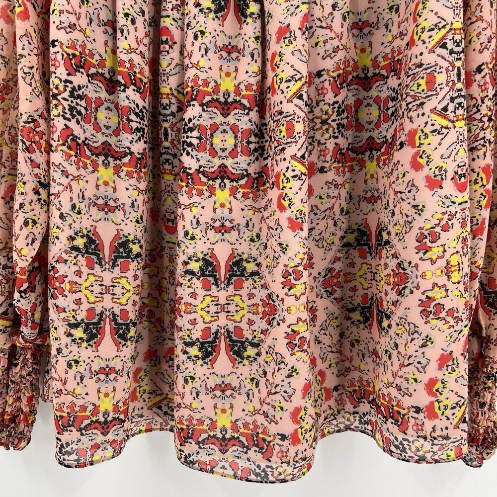 Willa Story Smocked Long Sleeve Blouse‎ Top Geometric Print Women’s Size Medium - Picture 7 of 9